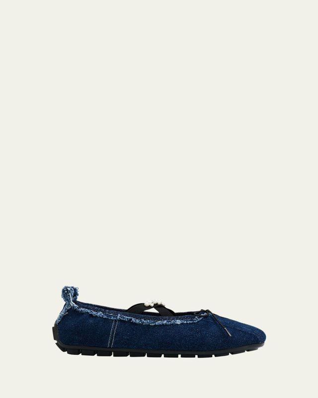 Embellished Denim Grip Ballerina Flats
